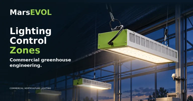 Previously reviewed SOLIFY PRO greenhouse scene with a curtain and controls, illustrating the operating context for lighting zones.