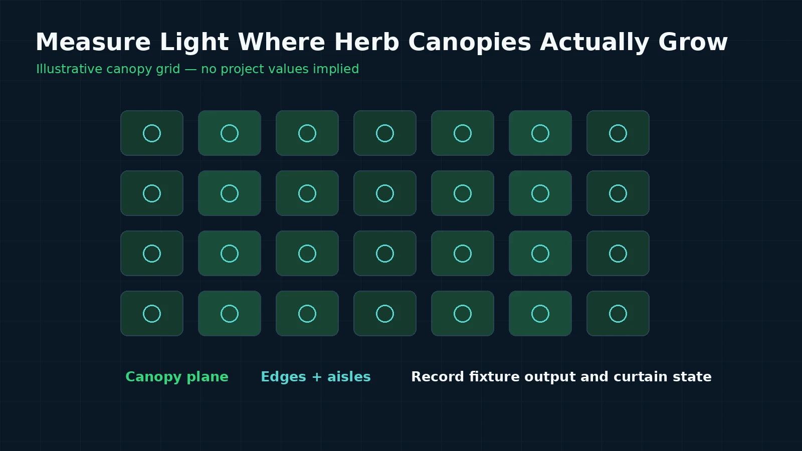 Illustrative measurement grid across separate herb crop canopies