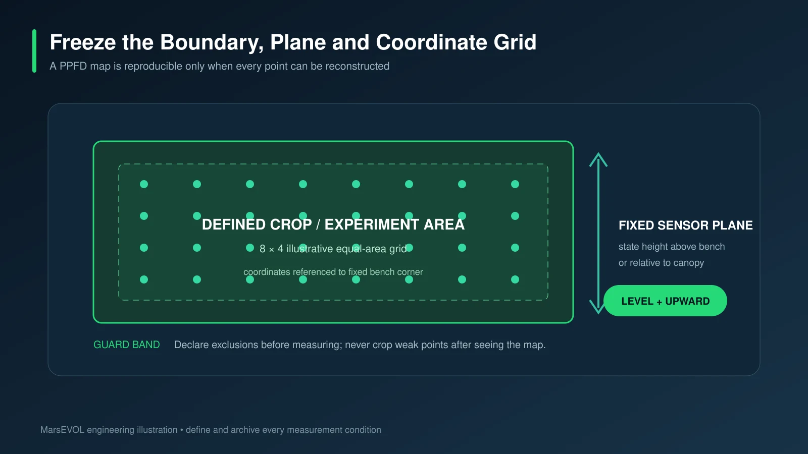Example PPFD measurement-grid arrangement across a greenhouse canopy